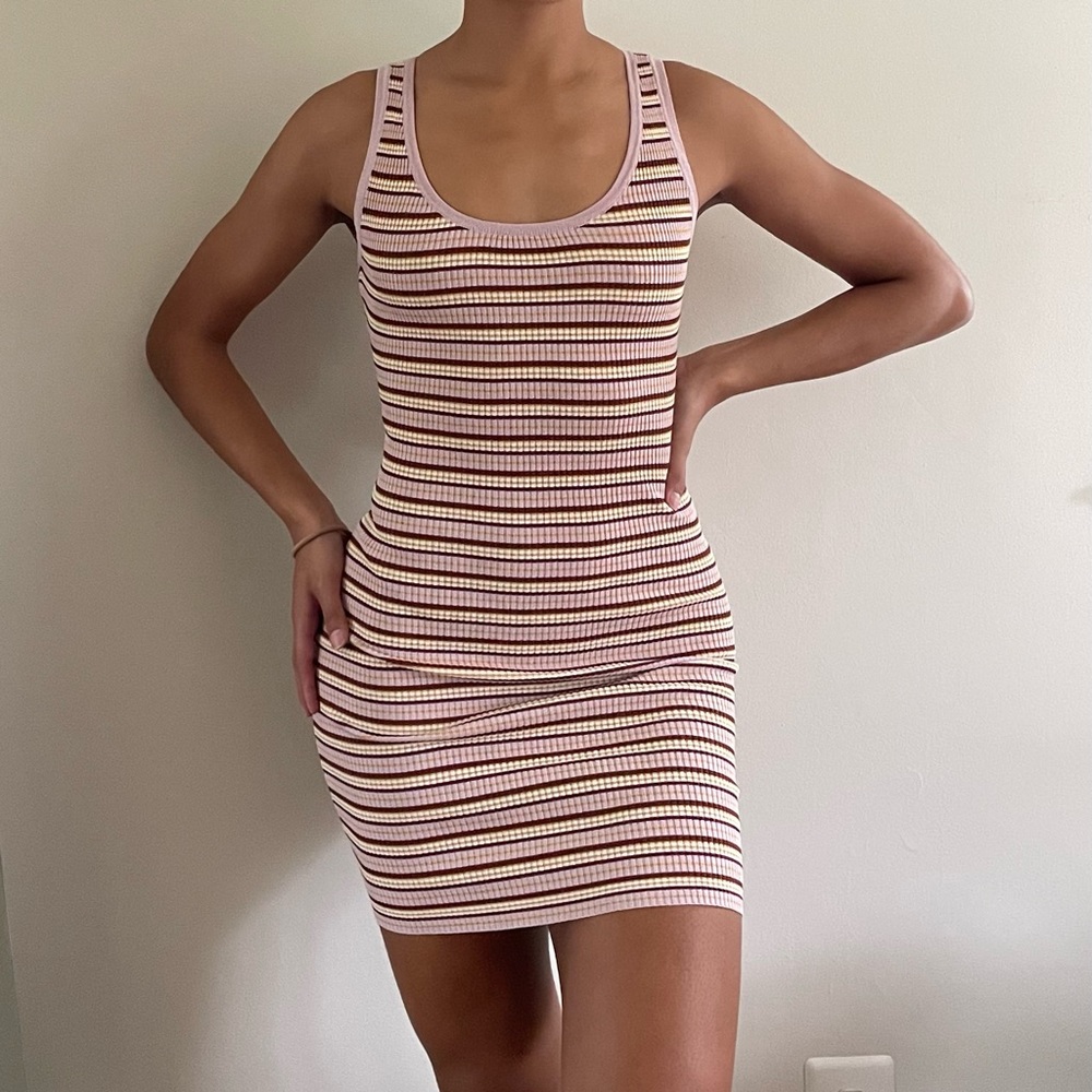 Stripped Ribbed Scoop Neck Bodycon Dress